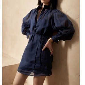 Banana Republic Ramie Popover Black Shirt Dress - Sz XSmall